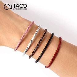 T400 Black Brown Red Pink White Bangle Charm Braided Bracelet Genuine Cowhide Leather Wristband for Unisex Women Men Beads Gift