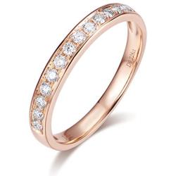 HAFEEZ CENTER 14K Solid Gold Micro Pave Round Moissanite Dainty Eternity Wedding Band Ring for Women and Girls