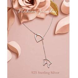JZMSJF 925 Sterling Silver Lucky Horse Stirrup Y Chain Lariat Necklace Horse Gift Jewelry for Women Girls