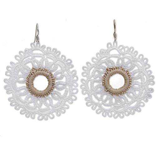 NOVICA Crochet Cotton Dangle Earrings with .925 Sterling Silver Hooks White Doily