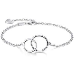 Blingfox 925 Sterling Silver Two Interlocking Infinity Circles Bracelet, Gift for Sister Friend Mother