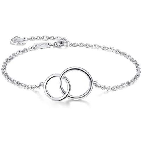 Blingfox 925 Sterling Silver Two Interlocking Infinity Circles Bracelet, Gift for Sister Friend Mother