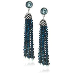 Napier Womens Silver Blue Tassel Linear Earrings, One Size