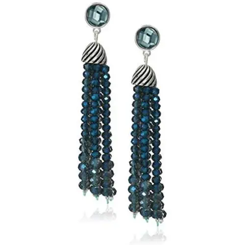 Napier Womens Silver Blue Tassel Linear Earrings, One Size Napier Womens Silver Blue Tassel Linear Earrings, One Size