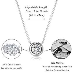 EPIRORA Sterling Silver Solitaire Necklace for Women | Dainty Simple 14k White Gold Plated Cubic Zirconia Bezel-Set Pendant Necklace for Birthday Wedding Anniversary, 18''