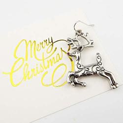Christmas Vintage Reindeer CZ Piercing Dangle Earrings Plated Women Girls Holiday Jewelry Gift