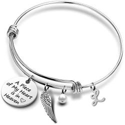 Memorial Initial Bracelet Sympathy Gifts A Piece of My Heart is in Heaven Memory Jewelry with Initial Loss Condolences Gifts