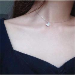Sterling Silver Cute Butterfly Necklace for Women Teen Girls Kids Crystal Cubic Zirconia Charm Dainty Small Pendant Choker Necklace Adjustable Chain 18'' Fashion Jewelry