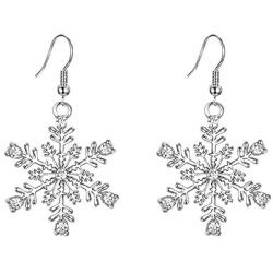 EVER FAITH Austrian Crystal Winter Party Snowflake Pierced Hook Dangle Earrings Clear