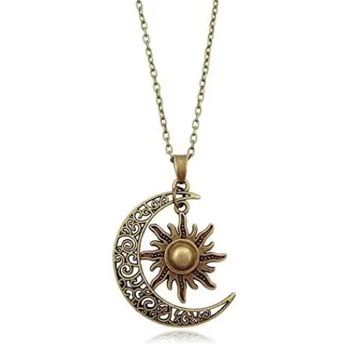 MIXIA Vintage Bronze Crescent Moon and Sun Pendant Necklace Retro Swirl Filigree Unisex Jewelry Gifts MIXIA Vintage Bronze Crescent Moon and Sun Pendant Necklace Retro Swirl Filigree Unisex Jewelry Gifts