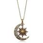 MIXIA Vintage Bronze Crescent Moon and Sun Pendant Necklace Retro Swirl Filigree Unisex Jewelry Gifts
