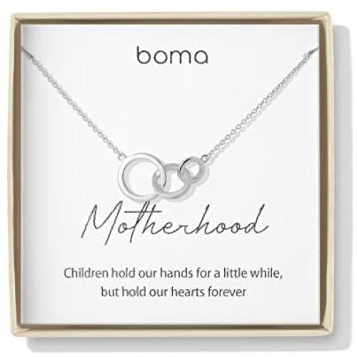 Boma Jewelry Sentiments Collection Motherhood Sterling Silver Interlocking Three Circle Necklace, 20 Inches