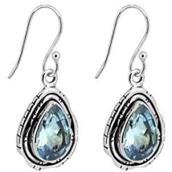 YoTreasure 1.35'' Blue Topaz Solid Sterling Silver Dangle Earrings