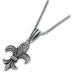 Mens Necklace 925 Sterling Silver Necklace with 24 inch Silver Chain Necklace Length, Jewelry Necklaces for Men, Fleur de Lis Theme Pendants Men Necklace