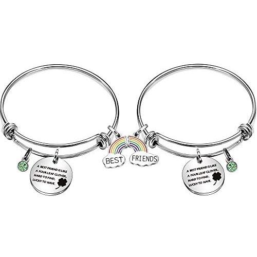 Maxforever Friendship Bangle Gifts 2Pcs Charm Bangles Bracelets for Best Friends Besties Birthday Anniversary Graduation Thanksgiving Christmas
