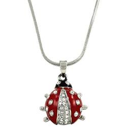 DianaL Boutique Adorable Little Ladybug Pendant and Necklace on 21'' Chain Enamel and Crystals Gift Boxed Fashion Jewelry