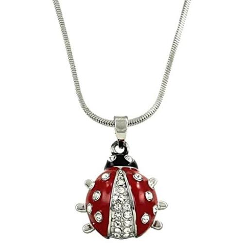 DianaL Boutique Adorable Little Ladybug Pendant and Necklace on 21'' Chain Enamel and Crystals Gift Boxed Fashion Jewelry