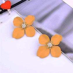 Nicole Miller New York Mustard Yellow Four Leaf Flower GoldCenter Crystal RhinesStud Earrings