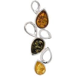 Sterling Silver Multicolor Amber Slider Pendant 18 Inches