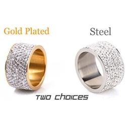 CQFONG Shining Full Rhinestone Stainless Steel Rings for Women & Men Gold Plated 8 Rows Crystal Jewelry