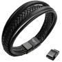 Maerzl Mens Bracelet Leather Magnetic Stainless Steel Clasp Wrap Genuine Leather Braided Bracelet Wrist Cuff Bangle