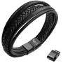 Maerzl Mens Bracelet Leather Magnetic Stainless Steel Clasp Wrap Genuine Leather Braided Bracelet Wrist Cuff Bangle