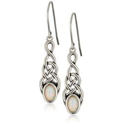 Sterling Silver Created or Genuine Gemstone Celtic Knot Linear Drop Earrings
