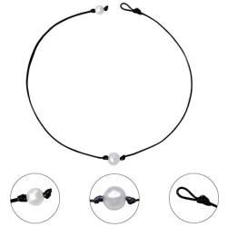 Liumart Single Pearl Choker Necklace on Genuine Leather Cord Handmade Jewelry Gift