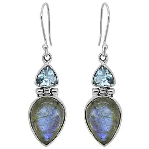 YoTreasure 1.65'' Labradorite Blue Topaz Sterling Silver Dangle Earrings YoTreasure 1.65'' Labradorite Blue Topaz Sterling Silver Dangle Earrings