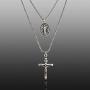 Steve Madden 28'' Oxidized Stainless Steel Box Chain Cross and Marie Concue Sans Peche Oval Medallion Duo Pendant Necklace For Men