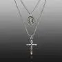 Steve Madden 28'' Oxidized Stainless Steel Box Chain Cross and Marie Concue Sans Peche Oval Medallion Duo Pendant Necklace For Men Steve Madden 28'' Oxidized Stainless Steel Box Chain Cross and Marie Concue Sans Peche Oval Medallion Duo Pendant Necklace For Men