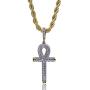 TOPGRILLZ 14K Gold Plated Iced Out CZ Lab Diamond Ankh Cross Egyptian Pendant for Men and Women with 24'' Stainless Steel Chain Necklace
