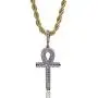 TOPGRILLZ 14K Gold Plated Iced Out CZ Lab Diamond Ankh Cross Egyptian Pendant for Men and Women with 24'' Stainless Steel Chain Necklace