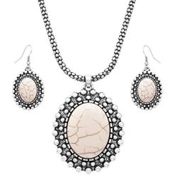 Rosemarie & Jubalee Womens Western Style Silver Tone Concho Medallion with Natural Howlite Necklace Earrings Set, 26''-29'' with 3'' Extension
