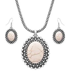 Rosemarie & Jubalee Womens Western Style Silver Tone Concho Medallion with Natural Howlite Necklace Earrings Set, 26''-29'' with 3'' Extension