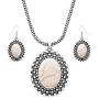 Rosemarie & Jubalee Womens Western Style Silver Tone Concho Medallion with Natural Howlite Necklace Earrings Set, 26''-29'' with 3'' Extension