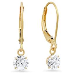 14k Yellow or White Gold Leverback Earrings with Cubic Zirconia CZ Dangles | Various Sizes | Gift Boxed