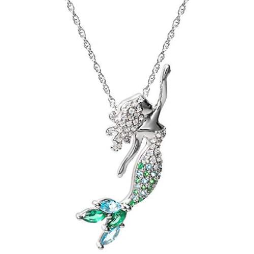 Disney Princess Little Mermaid Sterling Silver Cubic Zirconia Necklace, Official License