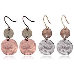 D.Rosse 2 pairs Boho Drop Coin Earring Round Dangle Hoops Handmade Retro Geometry Earring Copper Wire Women Jewelry
