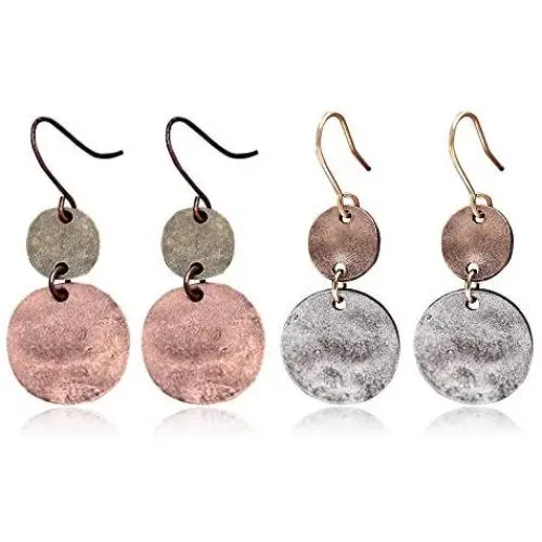 D.Rosse 2 pairs Boho Drop Coin Earring Round Dangle Hoops Handmade Retro Geometry Earring Copper Wire Women Jewelry D.Rosse 2 pairs Boho Drop Coin Earring Round Dangle Hoops Handmade Retro Geometry Earring Copper Wire Women Jewelry