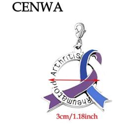 CENWA Blue & Purple Awareness Ribbon Jewelry RA Warriors Gift Rheumatoid Arthritis Awareness Zipper Pull/Necklace