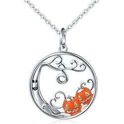 S925 Sterling Silver Pumpkin and Devil Forest or Sunflower Pendant Necklace for Women 18''