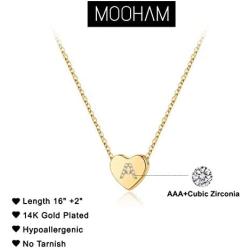 M MOOHAM Initial Heart Necklace for Girls Women, Dainty Cubic Zirconia Initial Heart Pendant Necklace for Women Girls Jewelry Gifts
