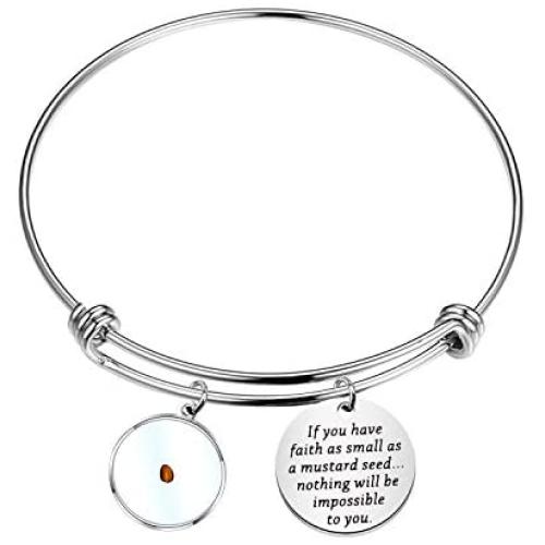 AKTAP Faith Bangle Real Mustard Seed Jewelry Inspirational Religious Gift If You Have Faith As Small As A Mustard Seed Nothing Will Be Impossible