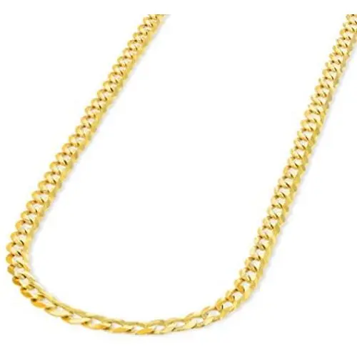Solid 14K Yellow Gold 2.5mm Concave Cuban Link Curb Chain Necklace