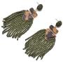 Nicole Miller New York Green Beaded Tassel Drop Leopard Print Triangle Dangle Earrings