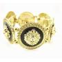 D-Fokes Celebrity Style Inspired Trendy Gold Black Lion Head Medallion Chunky Stretch Bangle Bracelet