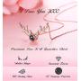 Sllaiss 14K Rose Gold Plated Sterling Silver 100 Languages I Love You Projection Necklace for Women,Deer Antler Pendant Christmas Romantic Love Memory Gift for Her,Sets with Swarovski Zirconia