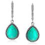 Boho Bali Style Milgrain Setting Semi Precious Gemstones Pear Shaped Teardrop Leverback Dangle Drop Earrings For Women Teen Oxidized 925 Sterling Silver