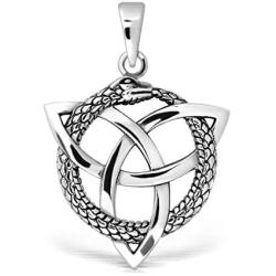 WithLoveSilver 925 Sterling Silver Celtic Triquetra Ouroboros Serpent Hoop Snake Infinity Pendant
